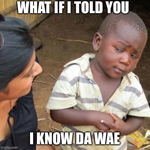 HE KNOWS DA WAE | WHAT IF I TOLD YOU; I KNOW DA WAE | image tagged in memes,third world skeptical kid | made w/ Imgflip meme maker