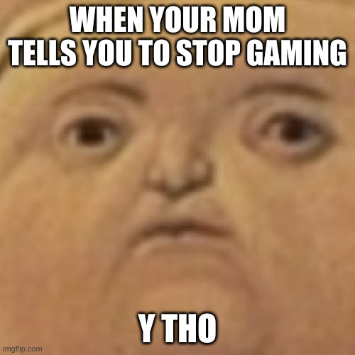 Y tho | WHEN YOUR MOM TELLS YOU TO STOP GAMING; Y THO | image tagged in y tho | made w/ Imgflip meme maker