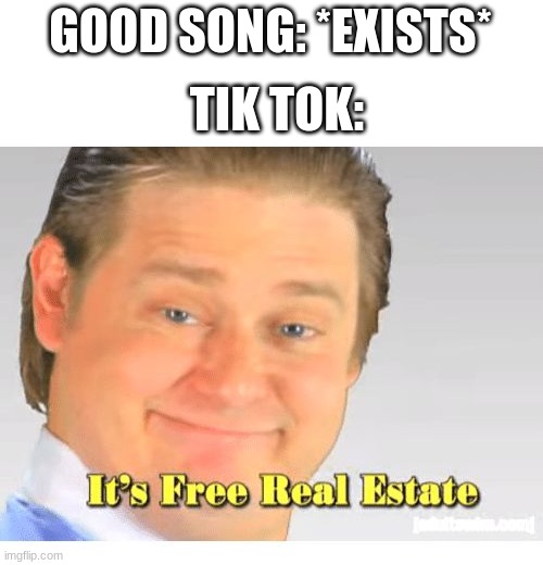It isn't free real estate | GOOD SONG: *EXISTS*; TIK TOK: | image tagged in it's free real estate,tik tok,tik tok sucks,tiktok sucks | made w/ Imgflip meme maker