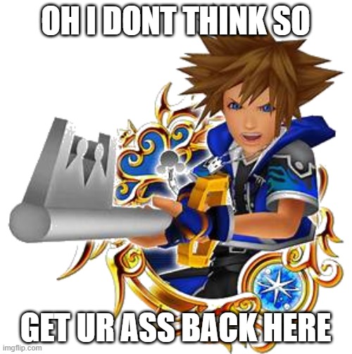 sora wisdom medal | OH I DONT THINK SO GET UR ASS BACK HERE | image tagged in sora wisdom medal | made w/ Imgflip meme maker