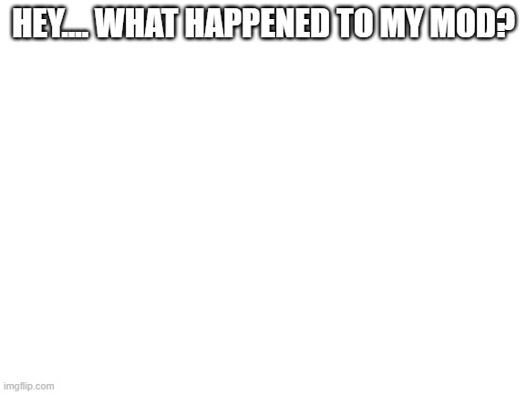 Blank White Template | HEY.... WHAT HAPPENED TO MY MOD? | image tagged in blank white template | made w/ Imgflip meme maker
