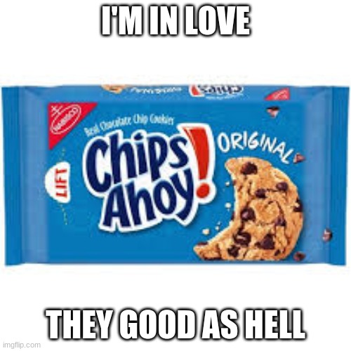 I can't stop eating them | I'M IN LOVE; THEY GOOD AS HELL | image tagged in cookies,food | made w/ Imgflip meme maker