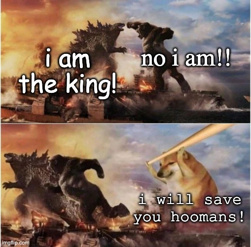 why do they show such disrespect to a carrier? | no i am!! i am the king! i will save you hoomans! | image tagged in kong godzilla doge | made w/ Imgflip meme maker