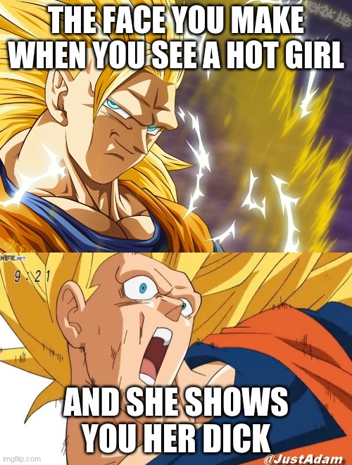 dragon ball super | THE FACE YOU MAKE WHEN YOU SEE A HOT GIRL; AND SHE SHOWS YOU HER DICK | image tagged in dragon ball super | made w/ Imgflip meme maker