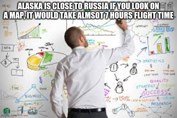 Statistics  | ALASKA IS CLOSE TO RUSSIA IF YOU LOOK ON A MAP, IT WOULD TAKE ALMSOT 7 HOURS FLIGHT TIME | image tagged in statistics | made w/ Imgflip meme maker