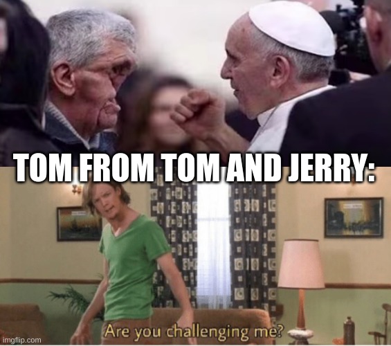 yes | TOM FROM TOM AND JERRY: | image tagged in are you challenging me,tom and jerry | made w/ Imgflip meme maker