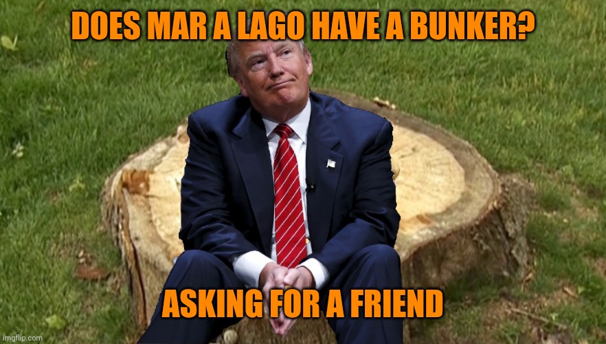 Trump on a stump | DOES MAR A LAGO HAVE A BUNKER? ASKING FOR A FRIEND | image tagged in trump on a stump | made w/ Imgflip meme maker