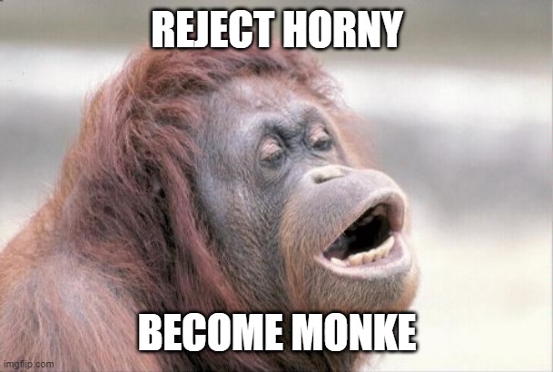 Monkey OOH Meme | REJECT HORNY BECOME MONKE | image tagged in memes,monkey ooh | made w/ Imgflip meme maker