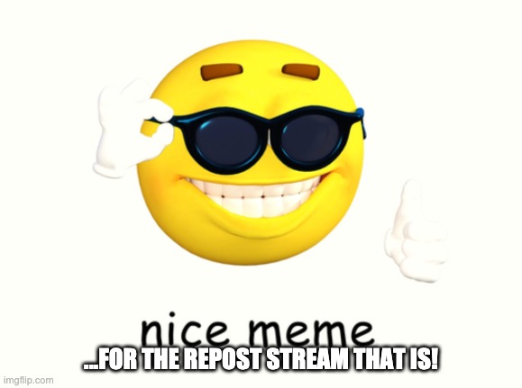 nice meme | ...FOR THE REPOST STREAM THAT IS! | image tagged in nice meme | made w/ Imgflip meme maker