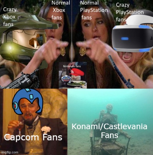 Poor konami | image tagged in konami,nintendo,capcom,xbox,playstation | made w/ Imgflip meme maker