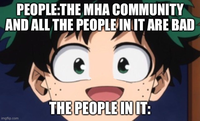 Mha meme | PEOPLE:THE MHA COMMUNITY AND ALL THE PEOPLE IN IT ARE BAD; THE PEOPLE IN IT: | image tagged in mha | made w/ Imgflip meme maker