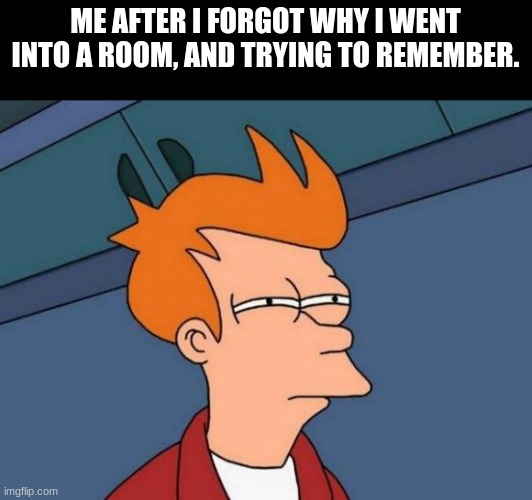 Futurama Fry Meme | ME AFTER I FORGOT WHY I WENT INTO A ROOM, AND TRYING TO REMEMBER. | image tagged in memes,futurama fry | made w/ Imgflip meme maker