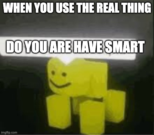 do you are have stupid | WHEN YOU USE THE REAL THING DO YOU ARE HAVE SMART | image tagged in do you are have stupid | made w/ Imgflip meme maker