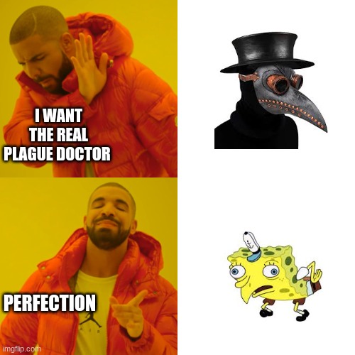 Drake Hotline Bling | I WANT THE REAL PLAGUE DOCTOR; PERFECTION | image tagged in memes,drake hotline bling | made w/ Imgflip meme maker