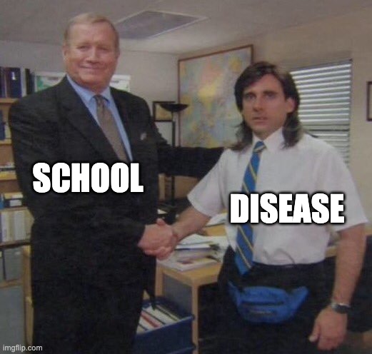 the office congratulations | SCHOOL DISEASE | image tagged in the office congratulations | made w/ Imgflip meme maker