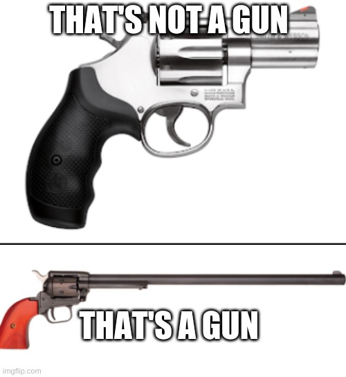 gun | THAT'S NOT A GUN; THAT'S A GUN | image tagged in guns | made w/ Imgflip meme maker