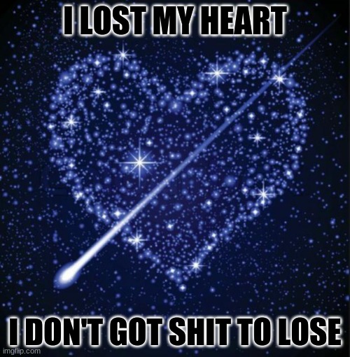 heart in stars | I LOST MY HEART; I DON'T GOT SHIT TO LOSE | image tagged in heart in stars | made w/ Imgflip meme maker