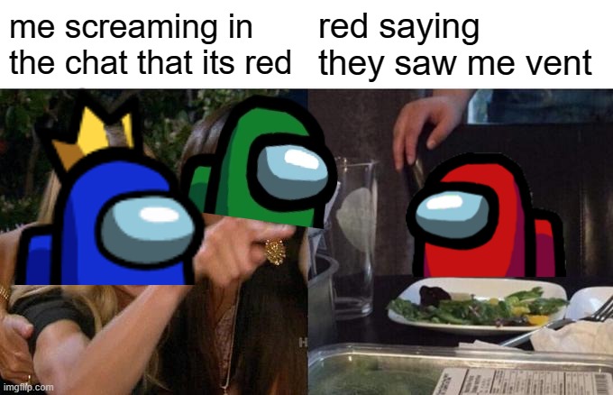 emergency meting | me screaming in the chat that its red; red saying they saw me vent | image tagged in funny memes | made w/ Imgflip meme maker