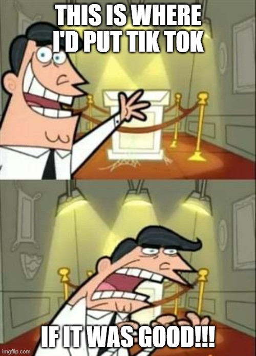 Tik Tok Is Garbage | THIS IS WHERE I'D PUT TIK TOK; IF IT WAS GOOD!!! | image tagged in memes,this is where i'd put my trophy if i had one | made w/ Imgflip meme maker