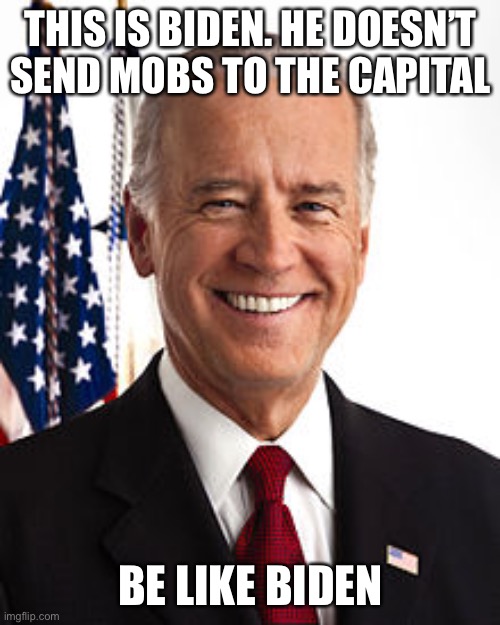 Joe Biden Meme | THIS IS BIDEN. HE DOESN’T SEND MOBS TO THE CAPITAL; BE LIKE BIDEN | image tagged in memes,joe biden | made w/ Imgflip meme maker