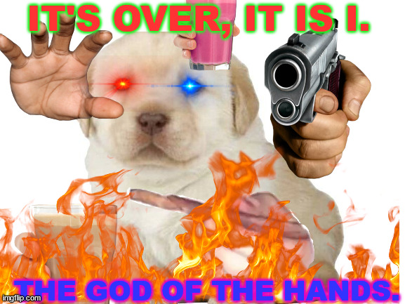 THE GOD OF HANDS | IT'S OVER, IT IS I. THE GOD OF THE HANDS. | image tagged in memes,thegodofhands,itsover,queresdog | made w/ Imgflip meme maker