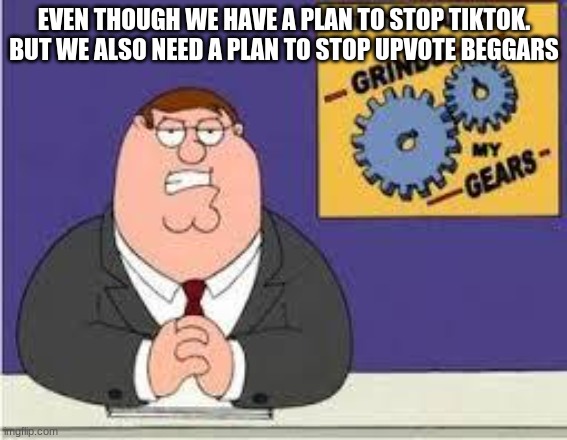 You know what really grinds my gears | EVEN THOUGH WE HAVE A PLAN TO STOP TIKTOK. BUT WE ALSO NEED A PLAN TO STOP UPVOTE BEGGARS | image tagged in you know what really grinds my gears | made w/ Imgflip meme maker