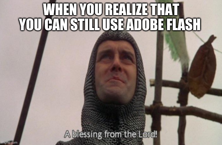 it just isn't getting updated anymore |  WHEN YOU REALIZE THAT YOU CAN STILL USE ADOBE FLASH | image tagged in a blessing from the lord,adobe flash | made w/ Imgflip meme maker