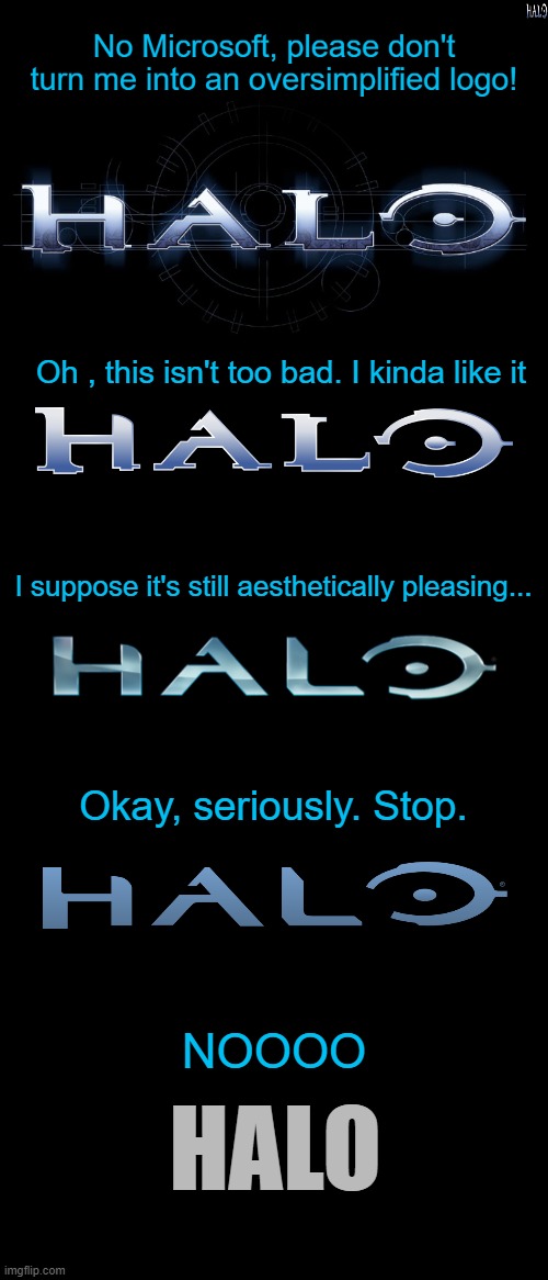 This will bewill be halo graphics in 2021 | Okay, seriously. Stop. NOOOO; HALO | image tagged in halo,oversimplified logo | made w/ Imgflip meme maker