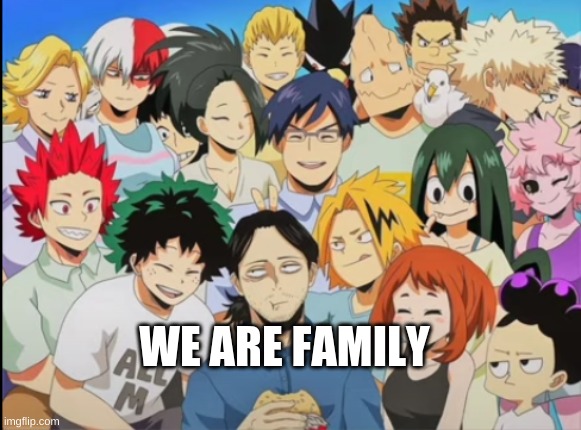 Say it with me WE ARE FAMILY | WE ARE FAMILY | image tagged in anime,my hero academia | made w/ Imgflip meme maker