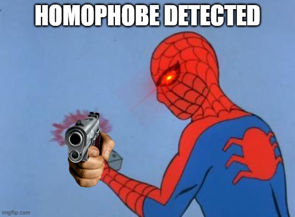 spiderman detector | HOMOPHOBE DETECTED | image tagged in spiderman detector | made w/ Imgflip meme maker