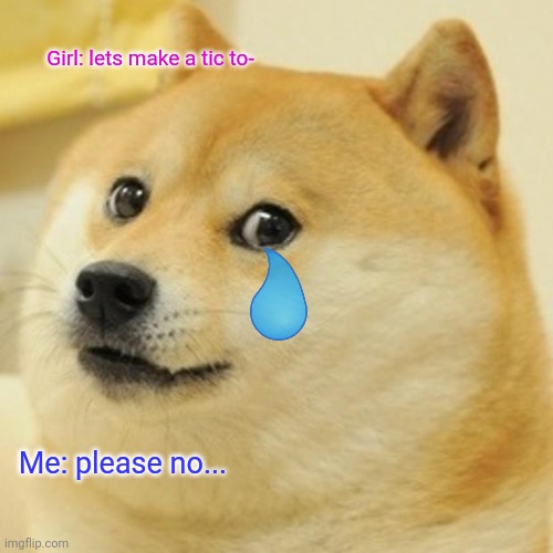 I can't take it anymore |  Girl: lets make a tic to-; Me: please no... | image tagged in memes,doge | made w/ Imgflip meme maker