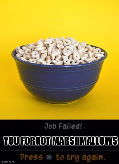 No. | YOU FORGOT MARSHMALLOWS | image tagged in sly cooper 2 job failed,lucky charms | made w/ Imgflip meme maker