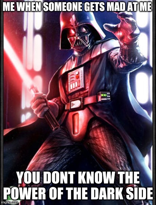 like it says | ME WHEN SOMEONE GETS MAD AT ME; YOU DONT KNOW THE POWER OF THE DARK SIDE | image tagged in star wars | made w/ Imgflip meme maker