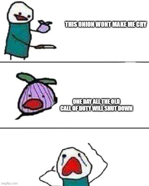 sad | THIS ONION WONT MAKE ME CRY; ONE DAY ALL THE OLD CALL OF DUTY WILL SHUT DOWN | image tagged in this onion won't make me cry | made w/ Imgflip meme maker