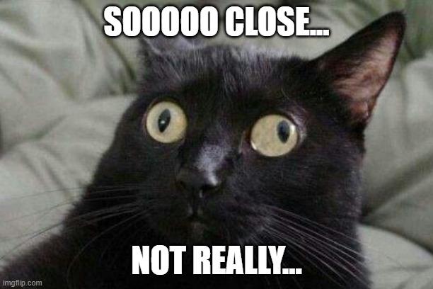 So close not really | SOOOOO CLOSE... NOT REALLY... | image tagged in cross eyes,funny cat | made w/ Imgflip meme maker