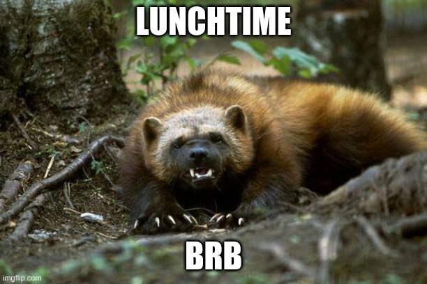 brb | LUNCHTIME; BRB | image tagged in lunchtime | made w/ Imgflip meme maker
