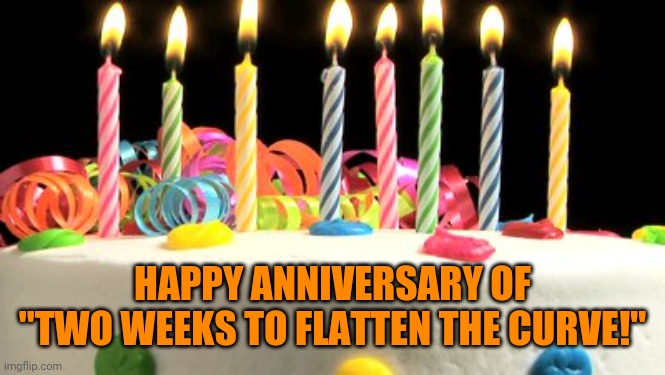 Birthday cake blank | HAPPY ANNIVERSARY OF
"TWO WEEKS TO FLATTEN THE CURVE!" | image tagged in birthday cake blank | made w/ Imgflip meme maker