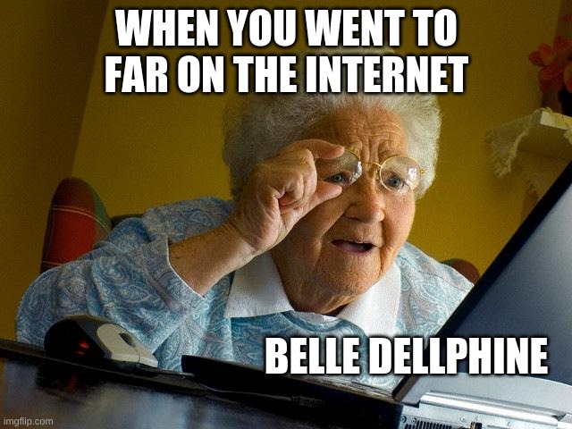 no grandma not you | WHEN YOU WENT TO FAR ON THE INTERNET; BELLE DELLPHINE | image tagged in memes,grandma finds the internet,internet,belle delphine,funny,comedy | made w/ Imgflip meme maker