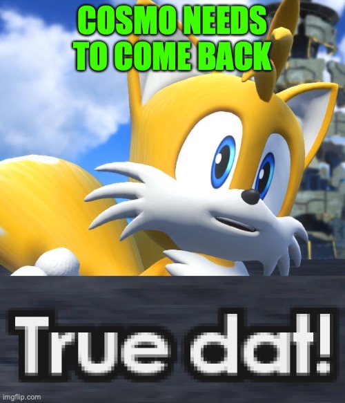 Cosmo needs to come back | COSMO NEEDS TO COME BACK | image tagged in tails true dat sonic forces | made w/ Imgflip meme maker