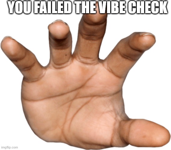 Hand reaching out | YOU FAILED THE VIBE CHECK | image tagged in hand reaching out | made w/ Imgflip meme maker
