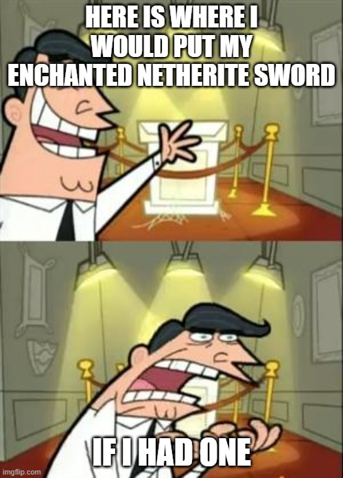 This Is Where I'd Put My Trophy If I Had One | HERE IS WHERE I WOULD PUT MY ENCHANTED NETHERITE SWORD; IF I HAD ONE | image tagged in memes,this is where i'd put my trophy if i had one | made w/ Imgflip meme maker