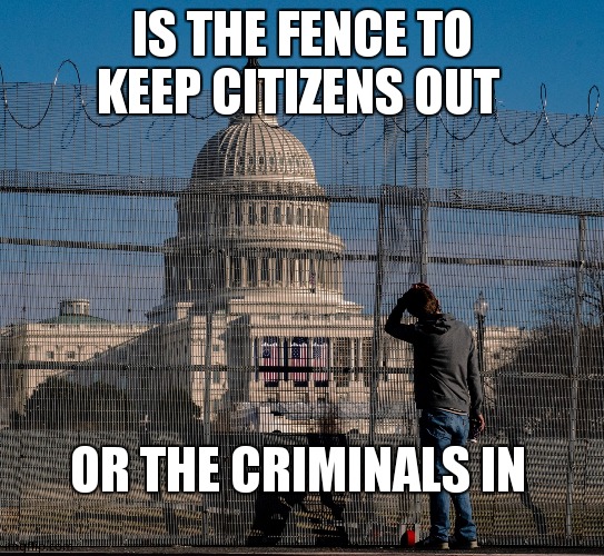 Fence | IS THE FENCE TO KEEP CITIZENS OUT; OR THE CRIMINALS IN | image tagged in us capital | made w/ Imgflip meme maker