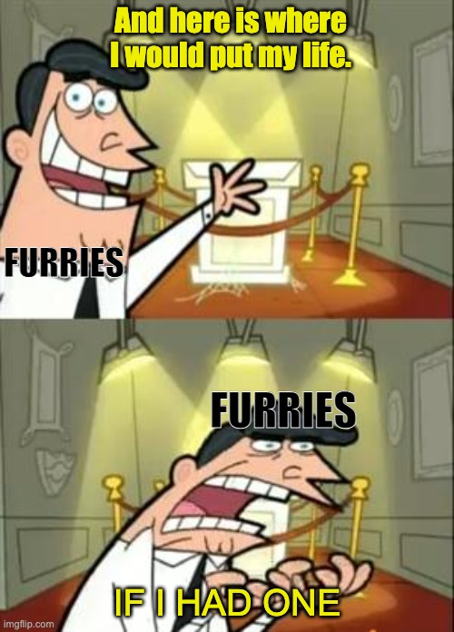 This Is Where I'd Put My Trophy If I Had One Meme | And here is where I would put my life. FURRIES; FURRIES; IF I HAD ONE | image tagged in anti furry | made w/ Imgflip meme maker