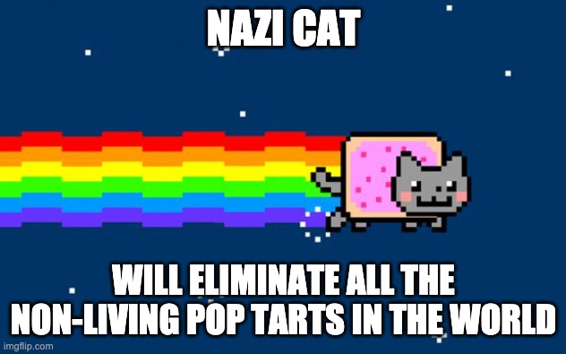 Nyan Cat | NAZI CAT WILL ELIMINATE ALL THE NON-LIVING POP TARTS IN THE WORLD | image tagged in nyan cat | made w/ Imgflip meme maker
