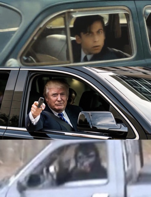 Car battle (Bigfoot, Trump, Umbrella Academy) Blank Meme Template