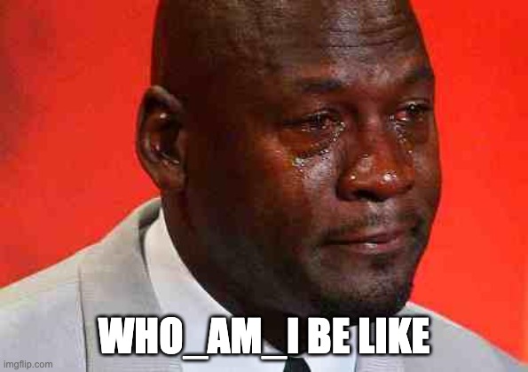 crying michael jordan | WHO_AM_I BE LIKE | image tagged in crying michael jordan | made w/ Imgflip meme maker