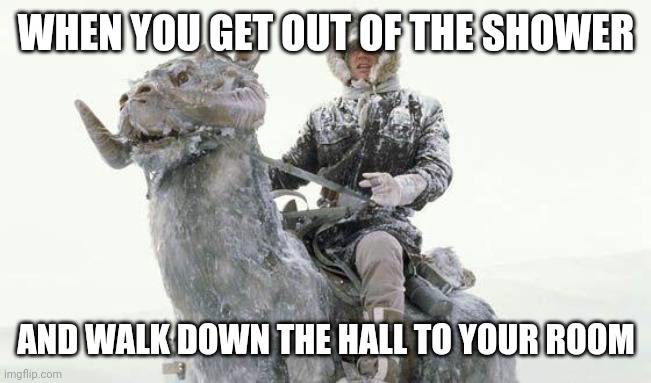 Star Wars Cold | WHEN YOU GET OUT OF THE SHOWER AND WALK DOWN THE HALL TO YOUR ROOM | image tagged in star wars cold | made w/ Imgflip meme maker