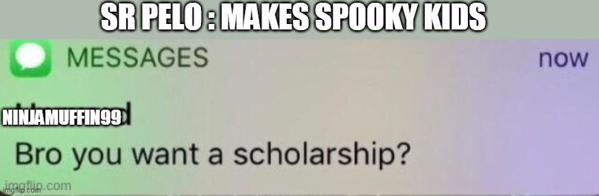 YES | SR PELO : MAKES SPOOKY KIDS; NINJAMUFFIN99 | image tagged in bro you want a scholarship | made w/ Imgflip meme maker