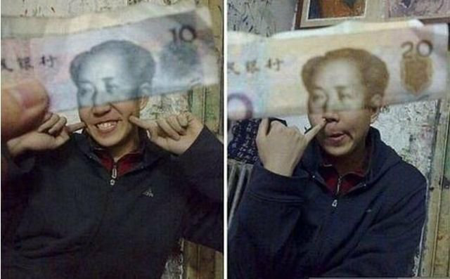 Asian making fun of Chinese leader's image on currency Blank Meme Template