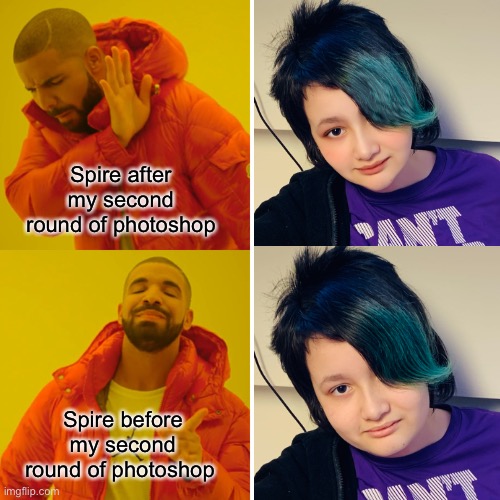 Hahaha second round | Spire after my second round of photoshop; Spire before my second round of photoshop | made w/ Imgflip meme maker